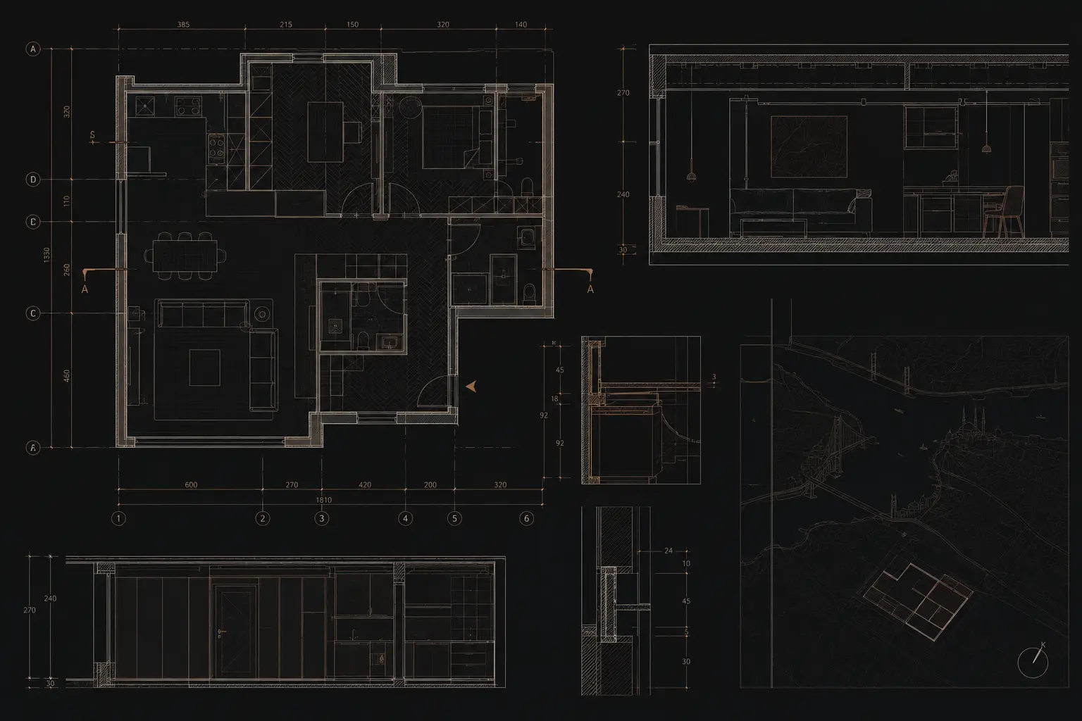 İç mimari uygulama ve AutoCAD teknik proje paftası